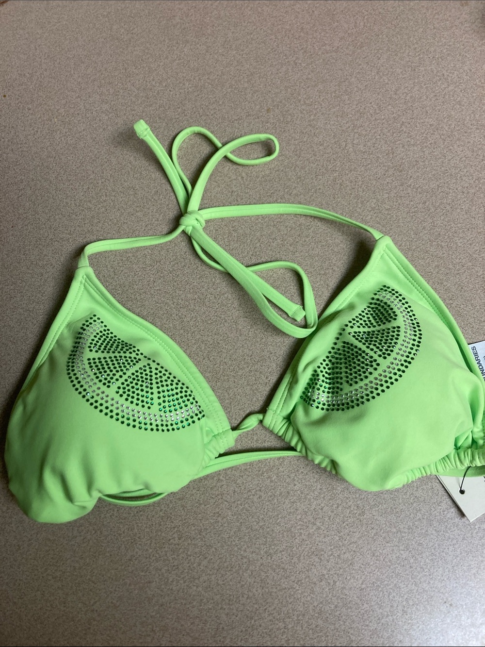 No Boundaries Neon Lime Rhinestone Triangle Bikini Top